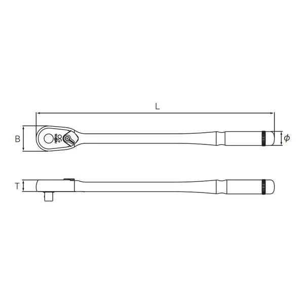 nepros 1/2"sq. Long Ratchet Handle (90-Tooth) NBR490L