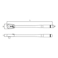 nepros 1/2"sq. Long Ratchet Handle (90-Tooth) NBR490L